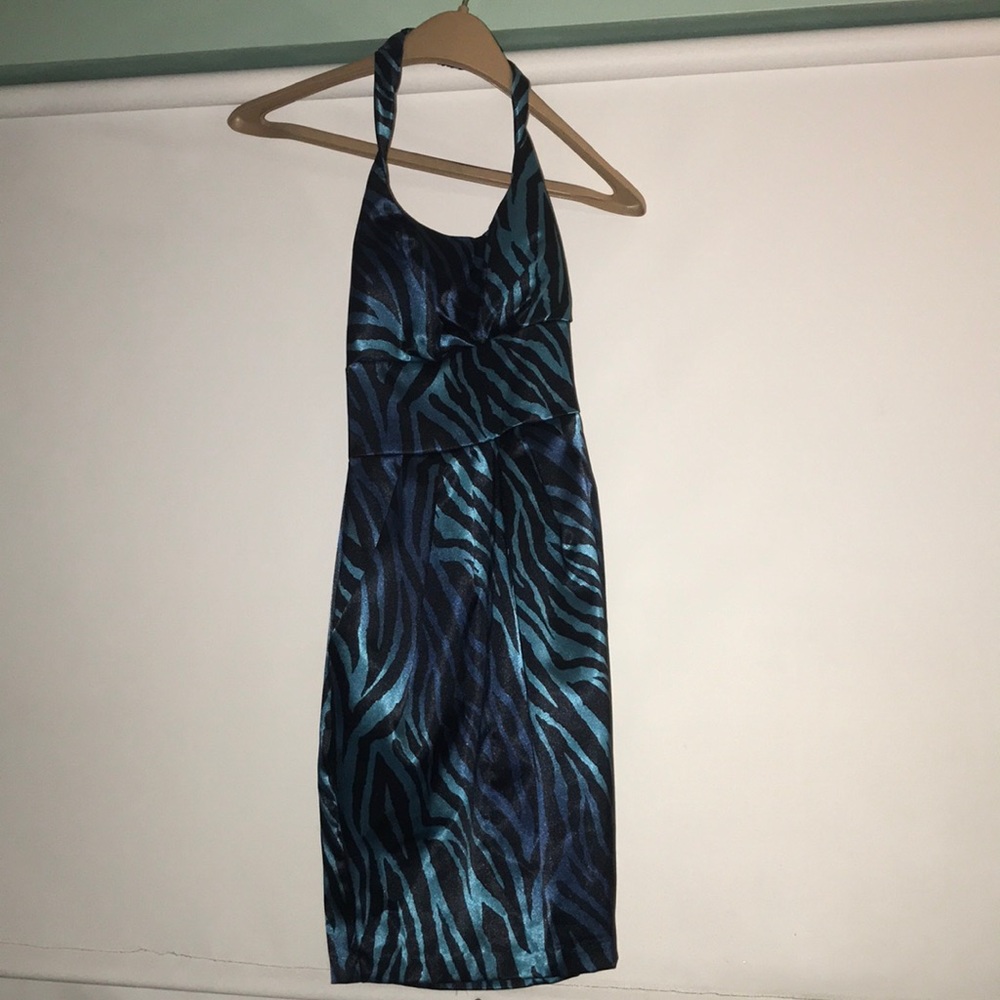 Two tone blue zebra print dress